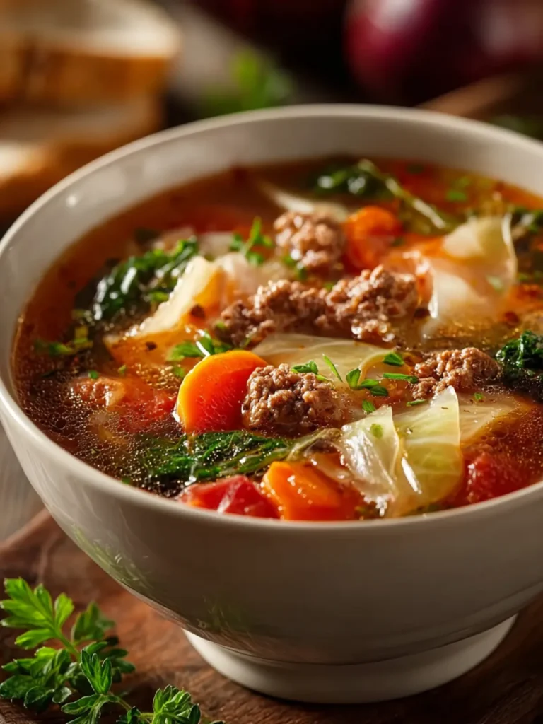 Hearty Cabbage and Ground Beef Soup First Image