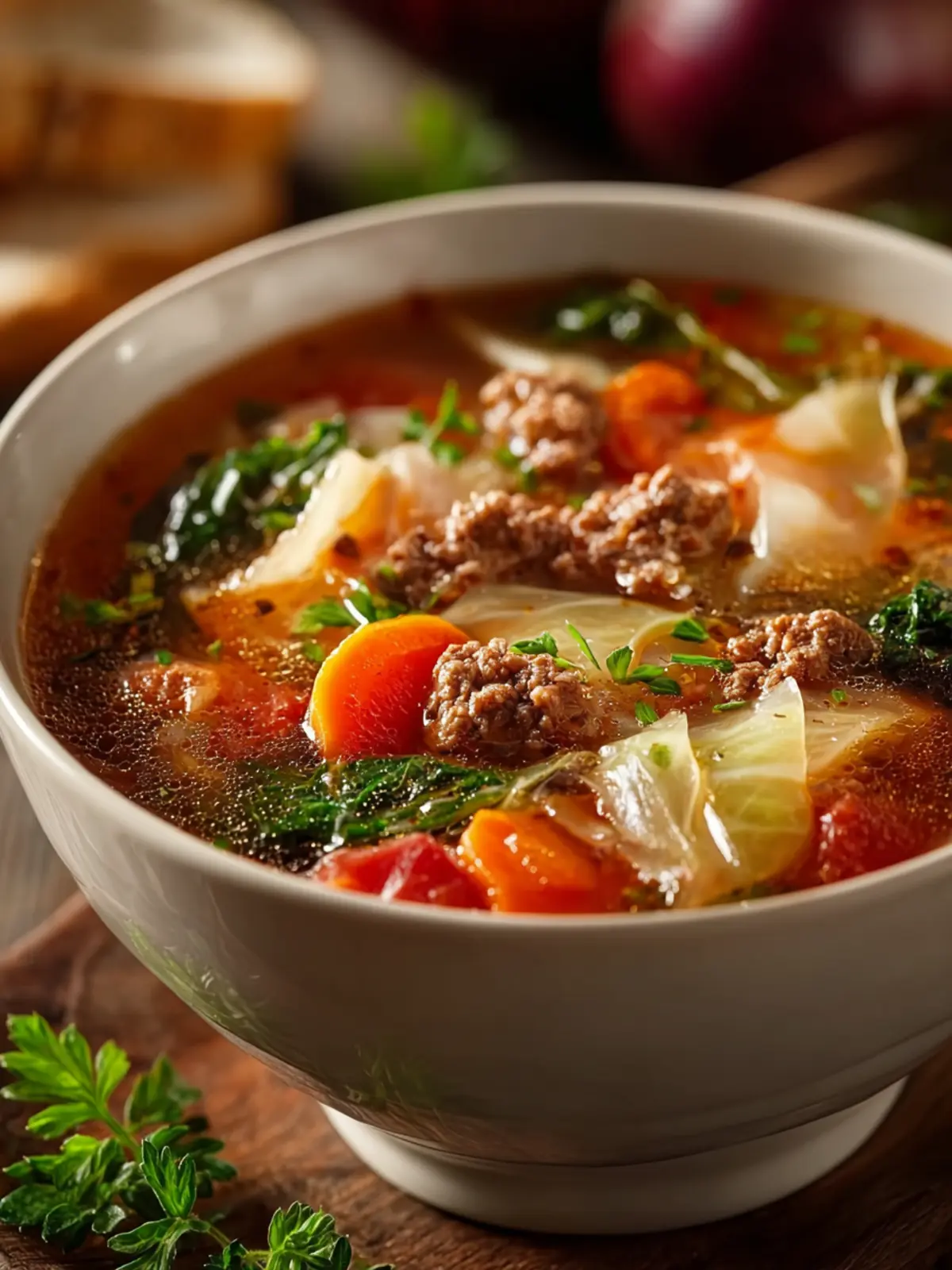 Hearty Cabbage and Ground Beef Soup First Image