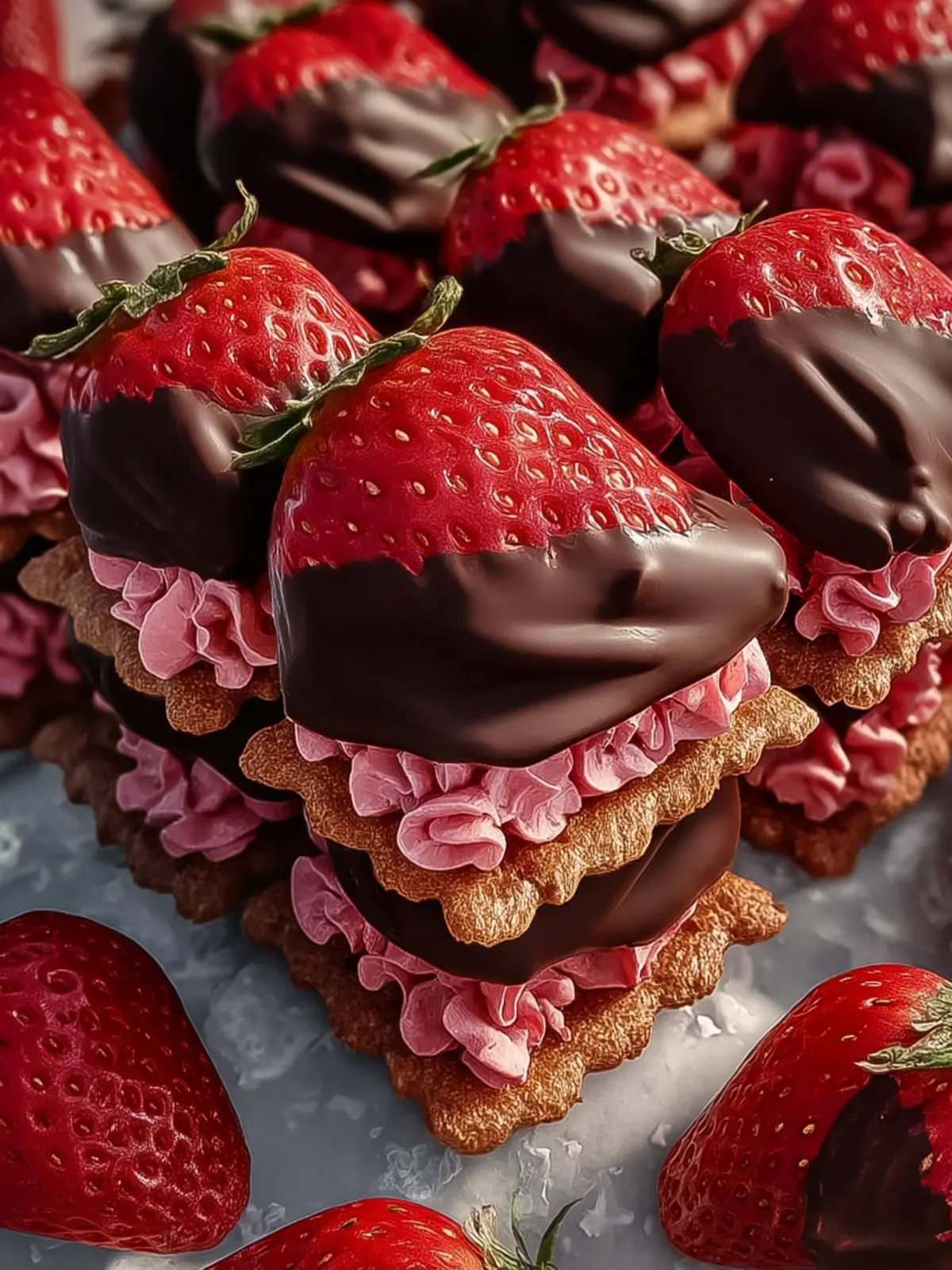 Chocolate-Dipped Strawberry Frosted Wafers First Image