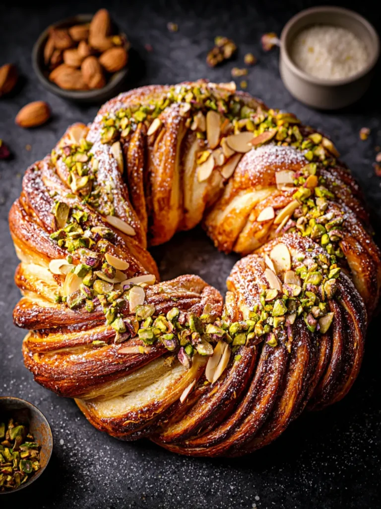 Pistachio Almond Sweet Bread Wreath Recipe First Image